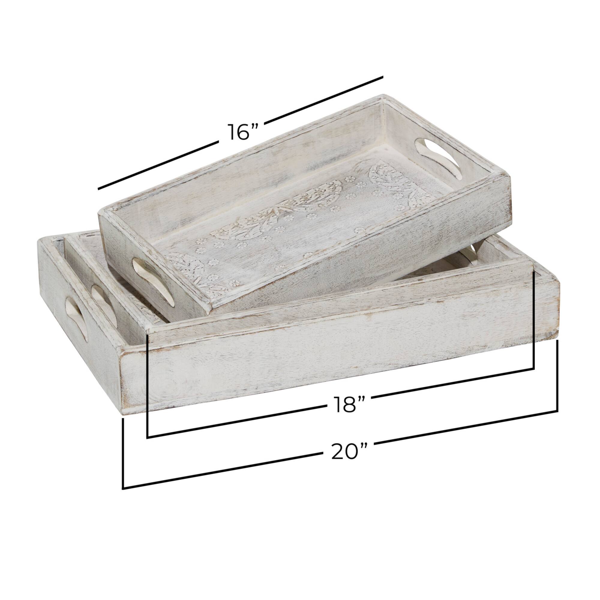 White Mango Wood Farmhouse Tray Set